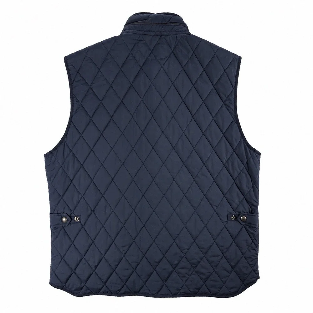 Polo Ralph Lauren Men's Iconic Quilted Vest Navy Blue Leather Trim XXL